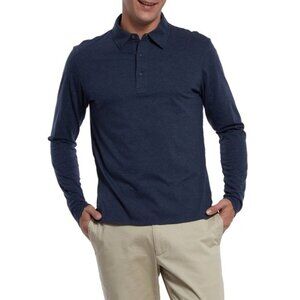 Grayers Drake Long Sleeve Micro Stripe Polo Mood Indigo Cotton Blend Size Medium